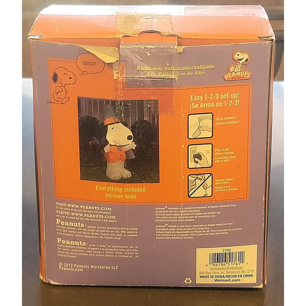 2013 Peanuts Airblown Inflatable Snoopy 4' Thanksgiving Pilgrim - READ